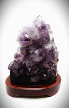 Load image into Gallery viewer, Amethyst Crystal Stone (with polished wooden base)

