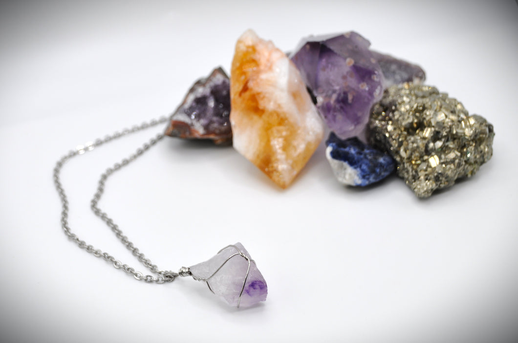 Hand Wrapped Amethyst Necklace Crystals