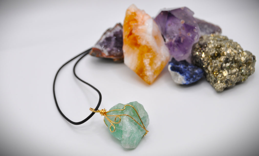 Hand Wrapped Green Aventurine Stone Necklace Crystals