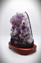 Load image into Gallery viewer, Amethyst Crystal Stone (with polished wooden base)
