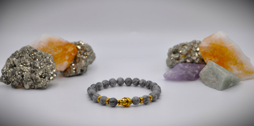 Snowflake Obsidian with Buda Gold Beads