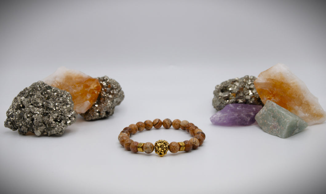 Walnut Jasper with Lion Gold Beads